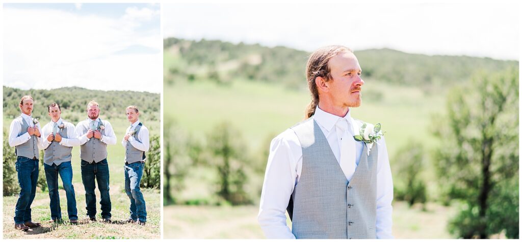 Groomsmen at backyard wedding in Bayfield