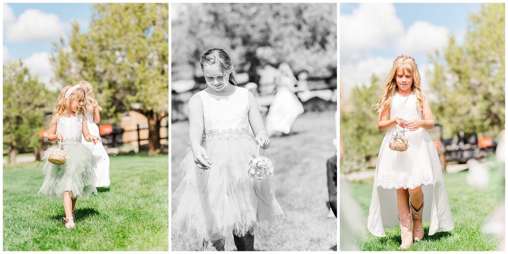 Flower girls at backyard wedding in Bayfield