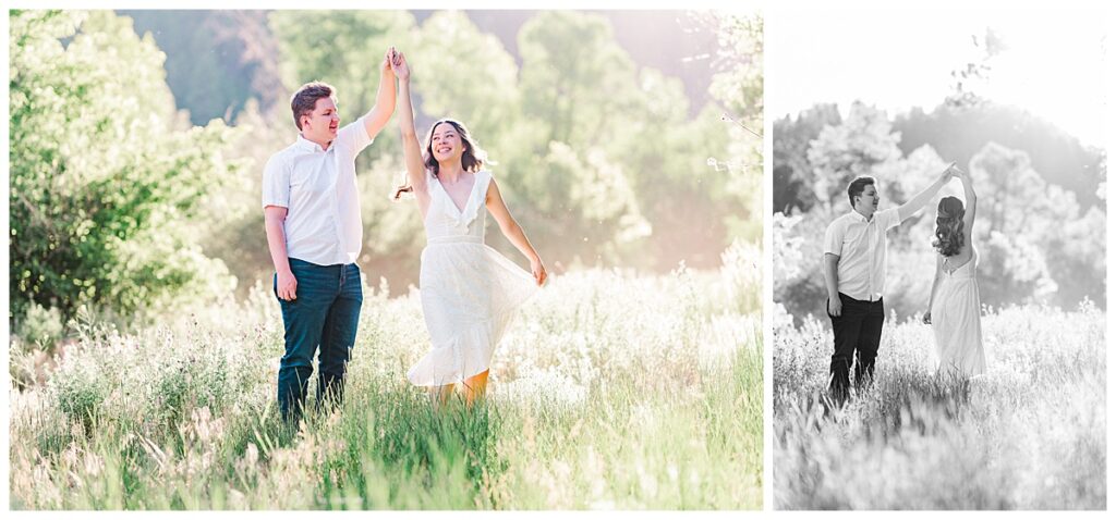 Falls Creek engagement photos golden hour meadow