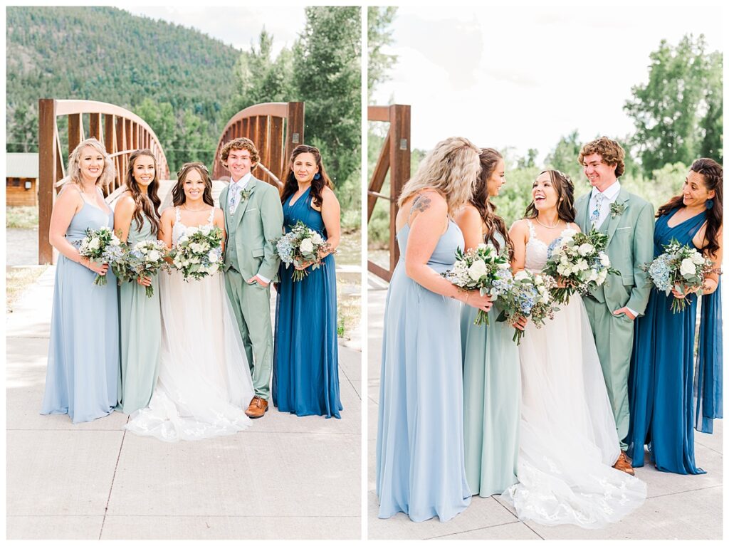 South fork wedding sage green, dusty blue, slate blue dresses