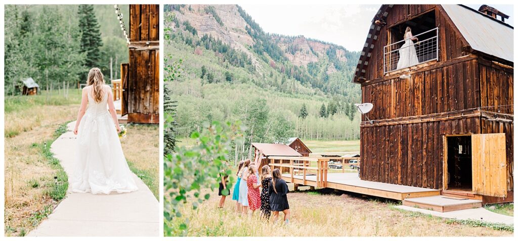 Irma J Ranch wedding bouquet toss