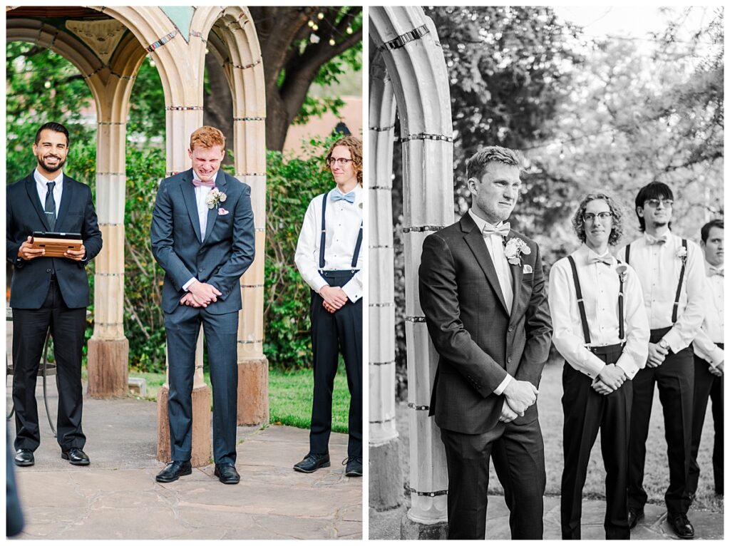 Old Town Albuquerque Wedding Groom Reaction