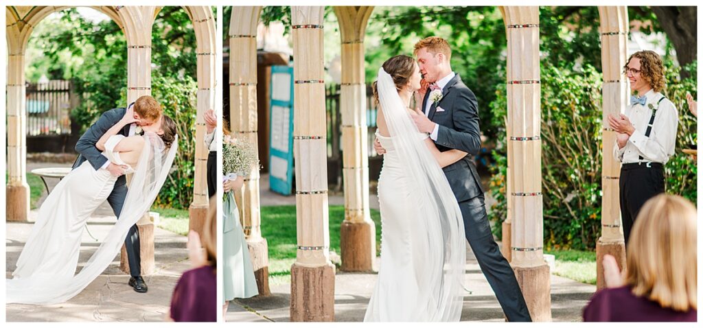 Old Town Albuquerque Wedding First Kiss