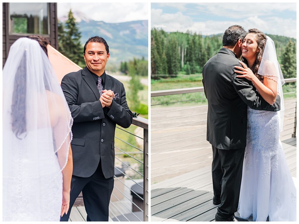 August Black Diamond Lodge Wedding Dad First Look