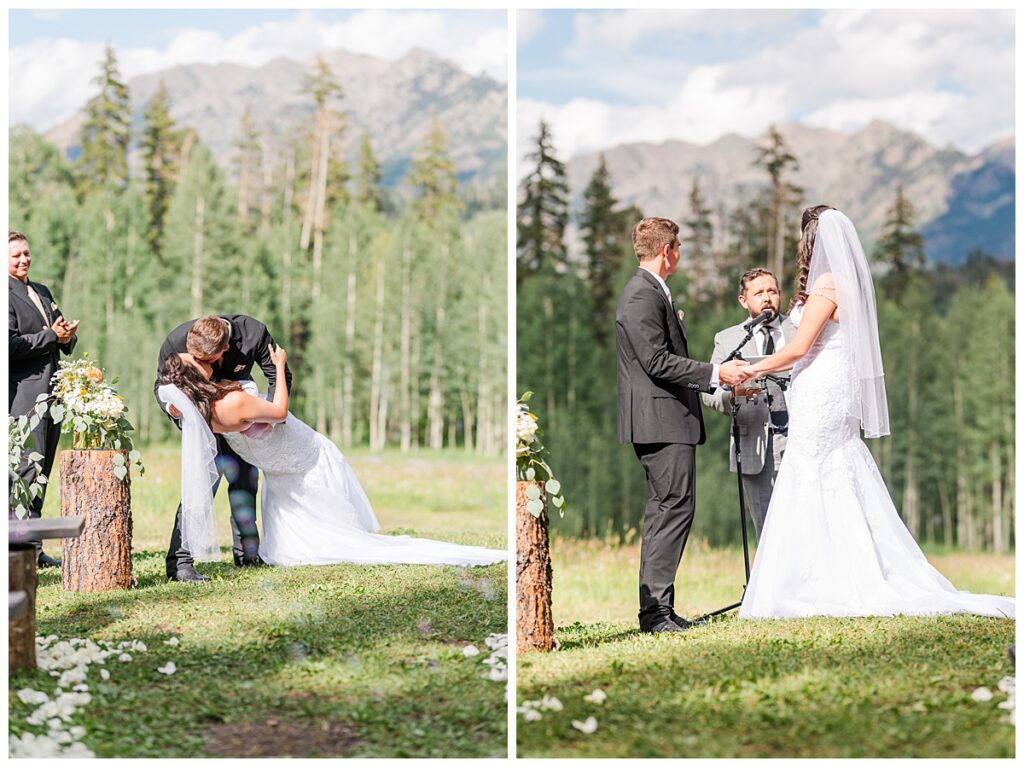 August Black Diamond Lodge Wedding First Kiss