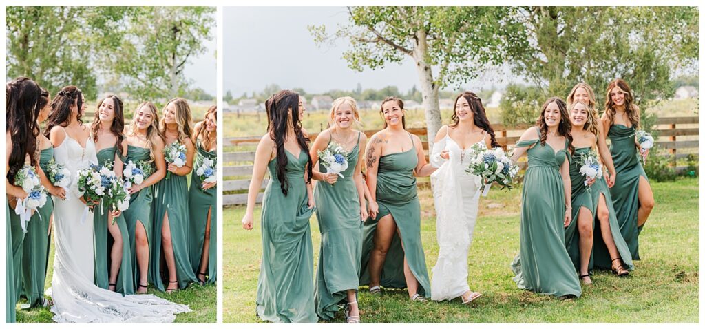 Backyard Monte Vista Wedding Emerald green dresses